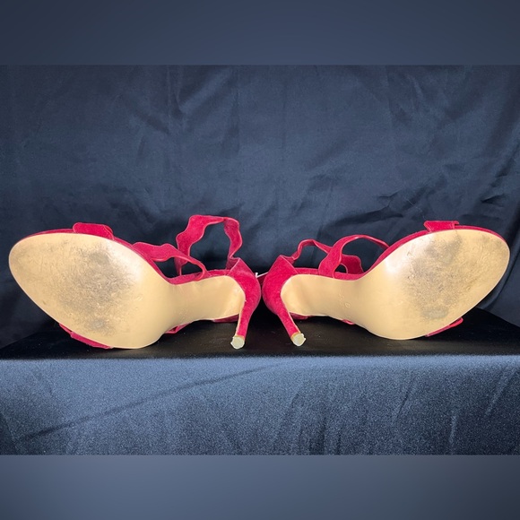 Red Suede 3 Strap Heels - Picture 5 of 6